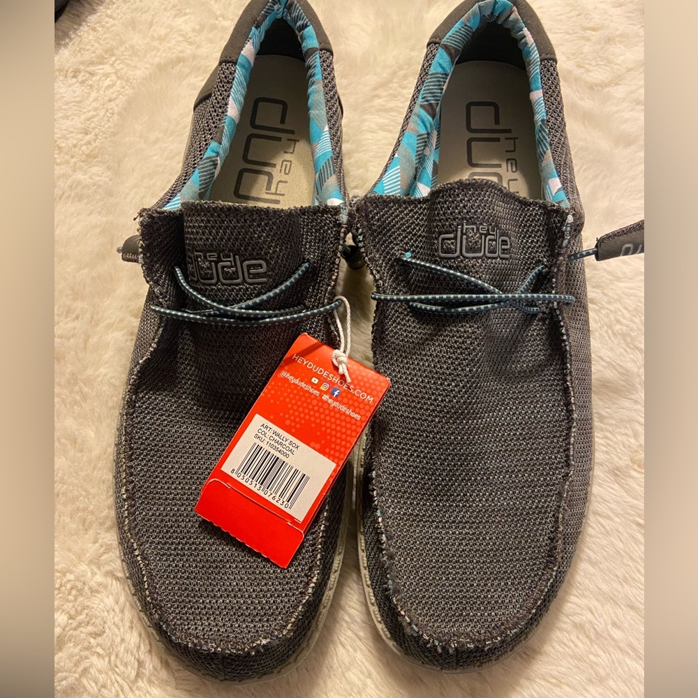 Hey Dude Charcoal Loafers with Teal Pattern